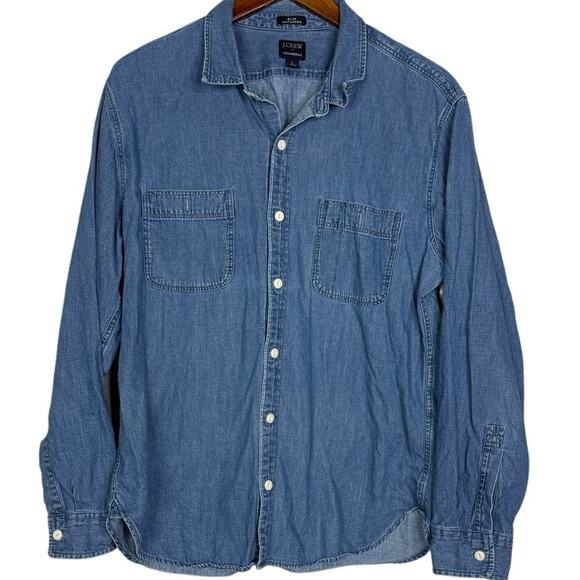 J. Crew Mens Slim Untucked Chambray Long Sleeve Denim Button Down Shirt L Blue - Picture 10 of 16